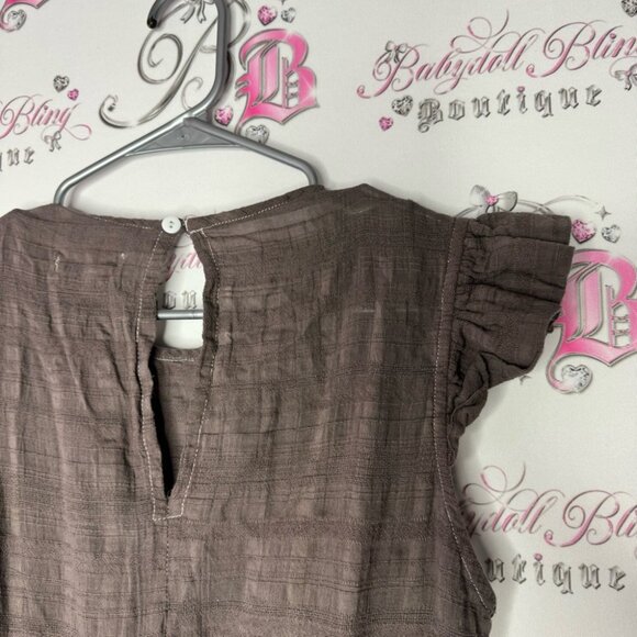 Rowie dress ruffle frill brown linen style lightweight keyhole button opening - Picture 8 of 9